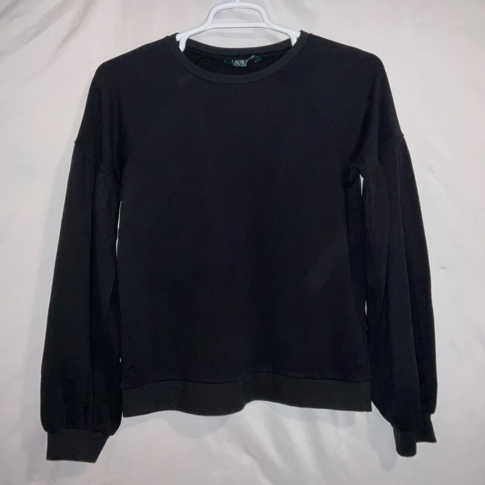 NWOT Women’s Lauren‎ Ralph Lauren Black Sweatshirt w/ Flounce Sleeves - Medium